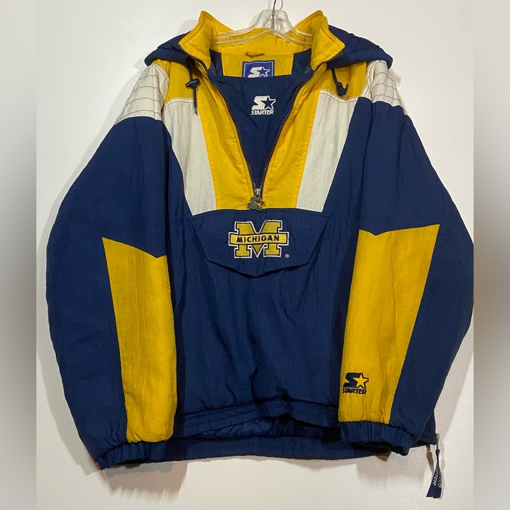 Vintage 90s Starter Michigan Wolverines Navy and Gold Pullover Anorak Jacket